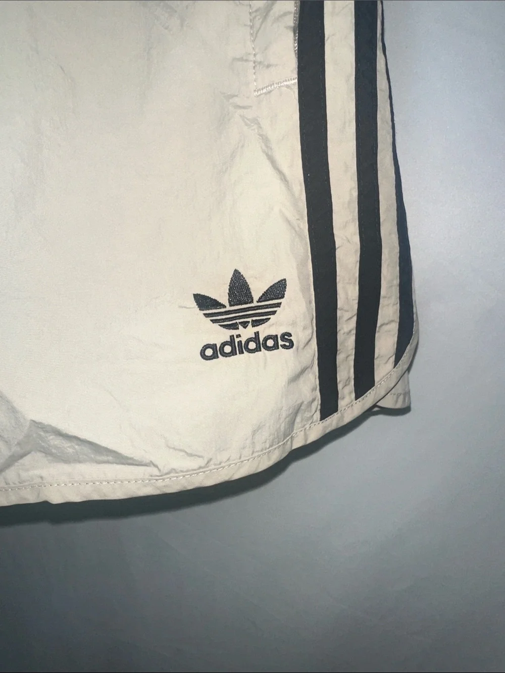 adidas Beige Athletic Shorts with Black 3-Stripes